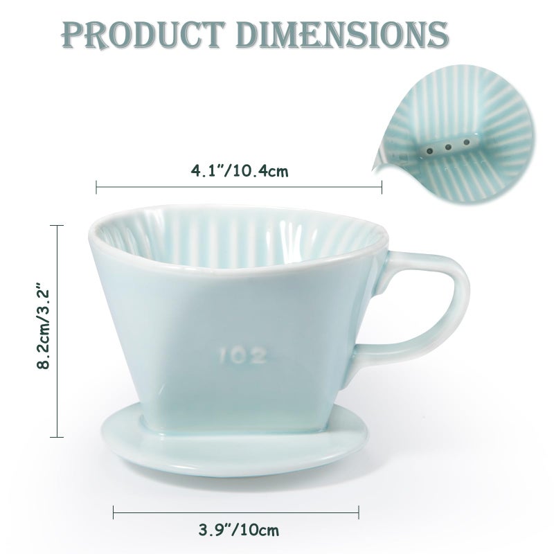 Noarixa Pour Over Coffee Dripper, Ceramic Pour Over Coffee Maker with 3 Holes Flat Bottom, Easy Manual Brew Maker, Porcelain Slow Filter Cone for Travel, Camping, Office, Home, GR - Image 2